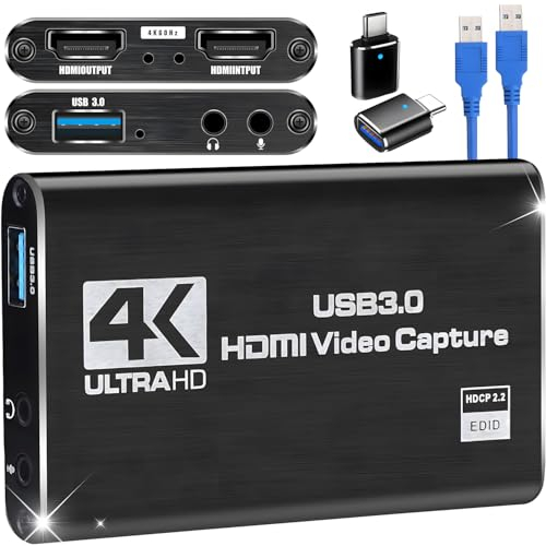 Scheda di acquisizione video HDMI per switch, scheda di acquisizione esterna 4K per streaming con USB 3.0 e 2K 30FPS Game Capture for Nintendo Switch/PS5/Xbox/PS4/Steam Deck