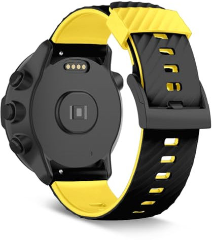 SeaFicco 24mm Correa de Reloj de Silicona Compatible con Suunto 7 /Suunto 9 /Suunto 9 Baro/Suunto Spartan Sport/Suunto Spartan Sport Wrist HR/Suunto D5 Pulsera de Repuesto (Negro/Amarillo)