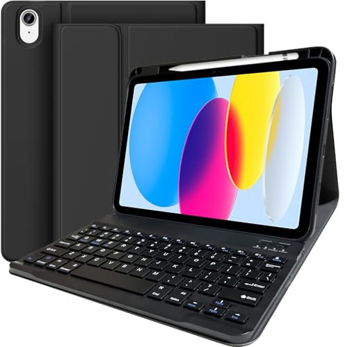 BSBLESS Keyboard Case for iPad 11th 10th Generation - iPad 10th Generation Case with Detachable Wireless Keyboard - Smart Folio Cover with Pencil Holder for 11-inch A16 2025 10.9-inch 2022, Black