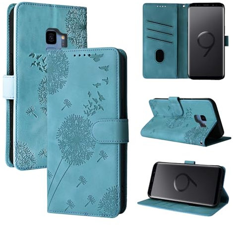 Rostsant Handyhülle für Samsung Galaxy S9 Löwenzahn PU Leder Samsung Galaxy S9 Flip Case Brieftasche Tasche Hülle Magnetisch Handyhülle für Samsung Galaxy S9 Blau