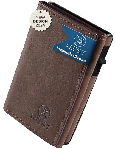 WEST® Slim Wallet Herren und Magnetverschluss | Kreditkartenetui Herren für 10-12 Karten - Schiebemechanismus Design - Geldbeutel Herren für scheine und Karten - Verbessertes Design 2024