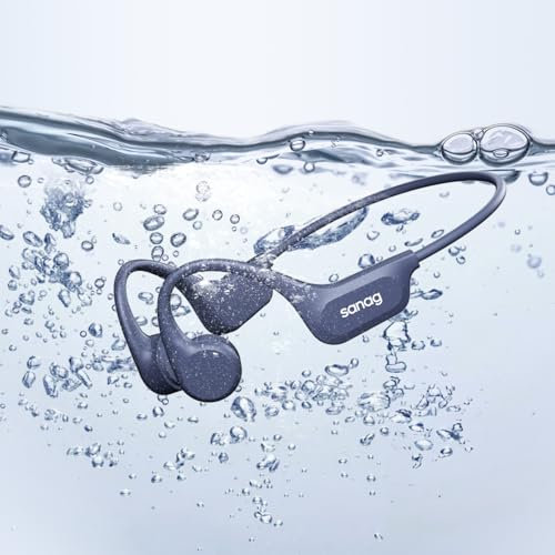 SANAG B60SPro Max Bone Conduction Headphones Open Ear Wireless Swimming Headphones Built-in 64GB Memory IPX8 Waterproof Sport Earphones Noise Reduction 10H Playtime for Gym Running Cycling(Blue)