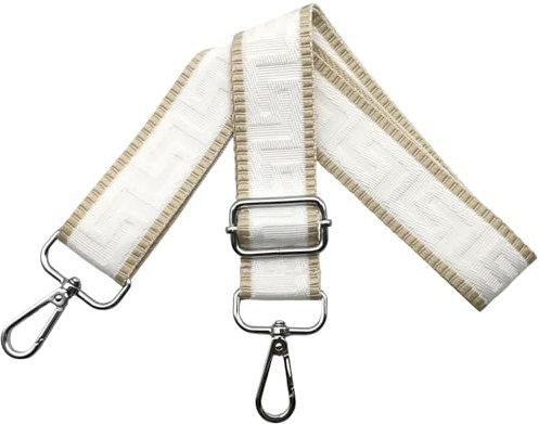 Schultergurt für Tasche Taschengurte zum Wechseln, Verstellbar Taschengurt Breit 3.8cm mit Silber Karabiner - Taschenband Schulterriemen Tragegurt für Handtaschen Damen, Khaki/Weiß, K41