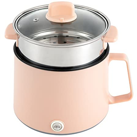 Elektrischer Fonduetopf mit Dampfkorb, 1,7 l, tragbarer Reise-Kochtopf zum Kochen von Nudelsuppe, geeignet für Schlafsäle, Partys und Reisen (Rosa)