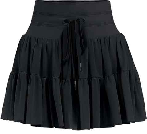 DGSHIRLDJO Tennisrock Damen mit Hose Kurz Hosenrock Hohe Taille Rüsche Sommerrock Faltenrock Golf Sportrock Workout Minirock