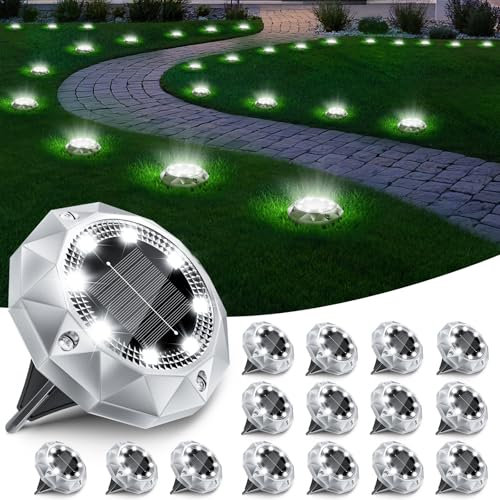 FIFlying 16 Stück Solar Bodenleuchten Wasserdichte 8 LED Solar Gartenleuchten für Außen Solarleuchten Solarlampen für Garten Rase Patio Gehweg Outdoor Beleuchtung Gartenbeleuchtung Kaltweiß