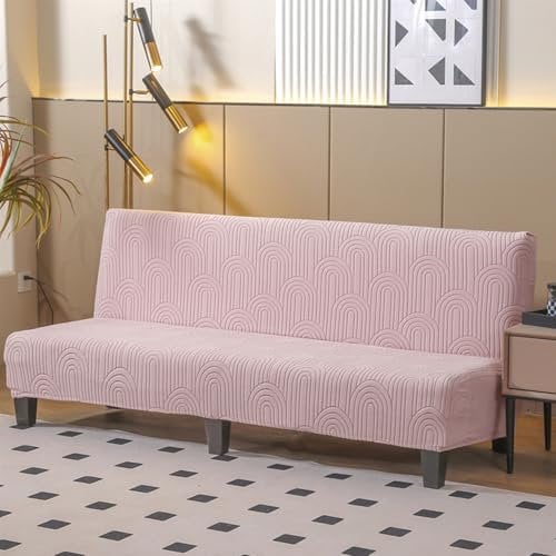 SUIOKPO Housse de Canapé sans Accoudoir Housse de Canape Clic Clac Jacquard Extensible Imperméable Universel Antidérapant Housse Protection pour Futon sans Bras,Rose,S
