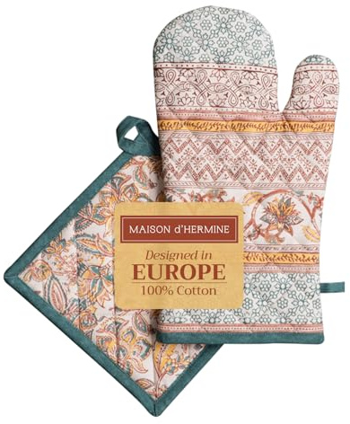 Maison d' Hermine 100% Cotton Oven Mitt & Pot Holder Set (19x33 & 20x20cm)