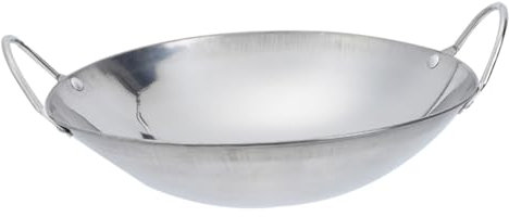SECFOU Plancha De Acero Inoxidable Freidora Ninja Cocinando Sartén Hervir a Lento Caliente Multi Sartenes Antiadherentes Olla De Vapor Sartén Wok Fritura Con Acero Inoxidable Silver