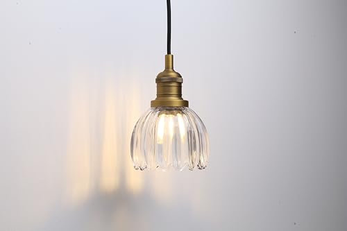 Pathson Suspension Luminaire Industrielle, Abat-jour en Verre Tulipes Éclairage Intérieur E27 Lampe Suspendue Plafonnier pour Cuisine L'île Chambre Salon Entree (Laiton Antique)