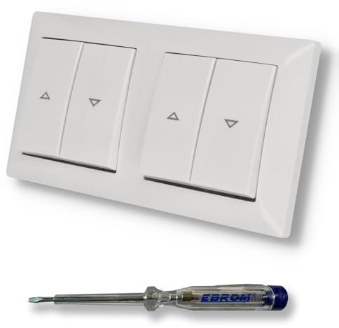 EBROM SET IDEE: BUSCH JÄGER 2 x Jalousieschalter Rolladenschalter 2000/4 US (2000/4US) Balance Si alpinweiß glänzend Komplettset mit Aufdruck Pfeil auf/ab + EBROM Phasenprüfer zur Montage