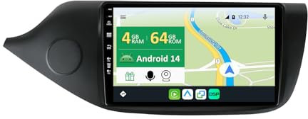 9 [4G+64G] Android 14 Radio Coche para Kia CEE'd CEED JD 2012-2018 con Carplay|Android Auto|DSP|Mirror Link-GPS Navi Navegador Radio con Bluetooth 5.0/WiFi/4G/FM/360 AHD Cámara