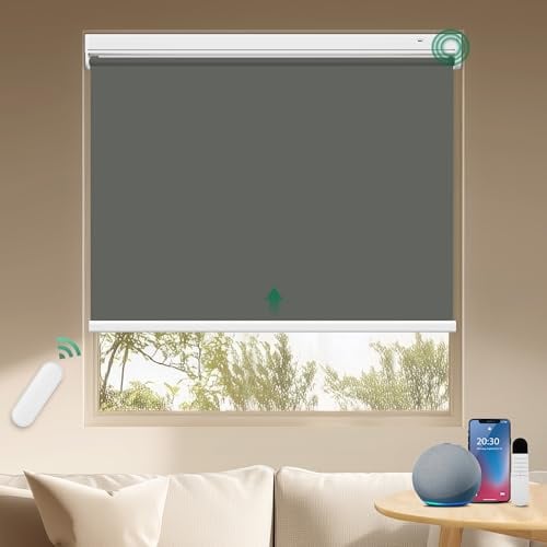 Allesin Wiederaufladbare Verdunklungsrollo ohne Bohren, (60x110cm,Anthrazit) Elektrische Rollo Innen, Leiser Motor, 100% Verdunkelung Sonnenschutz Smart Rollo mit Fernbedienung Kompatibel Alexa