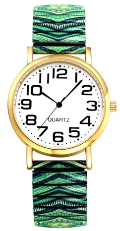 JewelryWe Uhren Damen Edelstahl Elastisch: Vintage Boho Analog Quarz Armbanduhr Frauen Edelstahl Stretch Armband Uhr mit ultraklaren großen arabischen Zahlen Zifferblatt