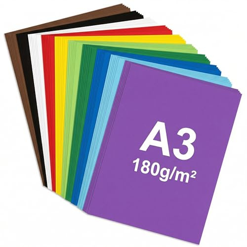QWORK® 50 piezas de cartón A3 180gsm, 10 colores, set de cartón fotográfico colorido para manualidades e impresión.
