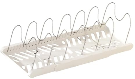 MALSSE Adjustable Kitchen Cabinet Organiser With Dividers Expandable Rack For Baking Pans Trays Pots Utensils Storage Space Saving Cabinet Cookware Rack