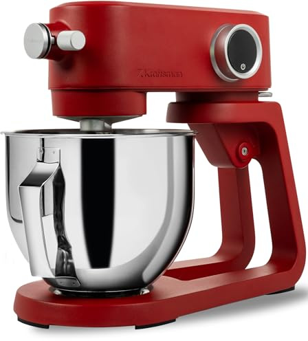 Kraftsman Robot de cocina, amasadora para masa de pan, carcasa de metal, 8 niveles con temporizador, cuenco de 5 L, 4 cabezales de acero inoxidable (rojo)