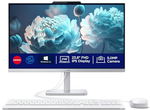 Lenovo Ordinateur de bureau tout-en-un FHD 24 pour bureau à domicile, processeur Intel N100 Quad-Core, 32 Go de RAM DDR4, SSD PCIe 1 To, WiFi 6, RJ45, Bluetooth 5.2, Windows 11, clavier et souris