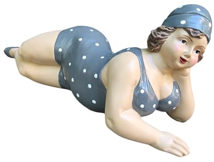 Aspinaworld Gartenfigur Badenixe Bauchlage 36 cm grau mit weißen Punkten – Badefrau anschmiegsam, Badefigur Garten Deko wetterfest Kunstharz