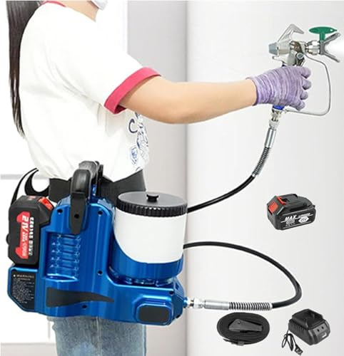 Máquina pulverizadora inalámbrica airless, Pistola Pintura batería 21V, 500W, presión 15 MPa, tolva 1.2L, 6 velocidades, Uso Profesional