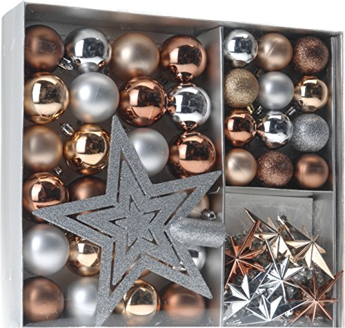 Home&Style 405556 Weihnachtskugeln Set 45-teilig inklusive Baumspitze Im Fensterkarton