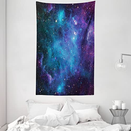 ABAKUHAUS Nebel Wandteppich und Tagesdecke, Galaxy Sterne im Weltraum aus Weiches Mikrofaser Stoff Waschbar ohne Verblassen Digitaldruck, 140 x 230 cm, Marineblau Lila