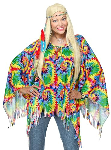 W WIDMANN MILANO Party Fashion - Kostüm psychedelic Hippe, Flower Power, Poncho, Stirnband, Karneval, Mottoparty