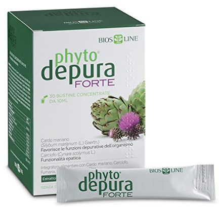 BIOS LINE, PhytoDepura Forte, Integratore Alimentare, Depura Organismo, Elimina Tossine, Senza Glutine, Senza Lattosio, 30 Bustine da 10 ml