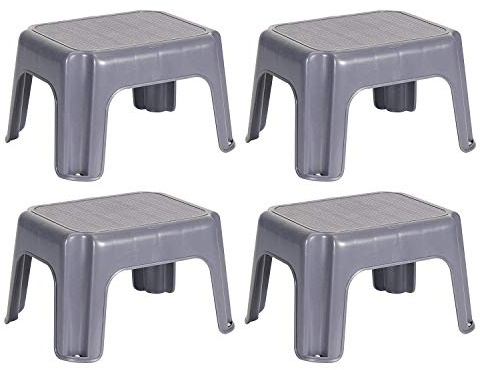 Rubbermaid Portable Single Step Plastic Roughneck Small Step Stool Elevated Platform for Home Kitchens, Living Rooms, and Bathrooms, Gray (4 Pack)