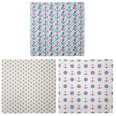 ABAKUHAUS Unisex Bandana, Zusammenfassung Ozean Anker Seil Retro Segeln und Schiff Räder, 3er Pack, Mehrfarbig