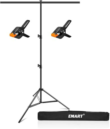 EMART T Form Hintergrund Ständer Hintergrundsystem, 0,9x2m Fotohintergrund Ständer mit 2 Federclips, Tragetasche für Fotostudio