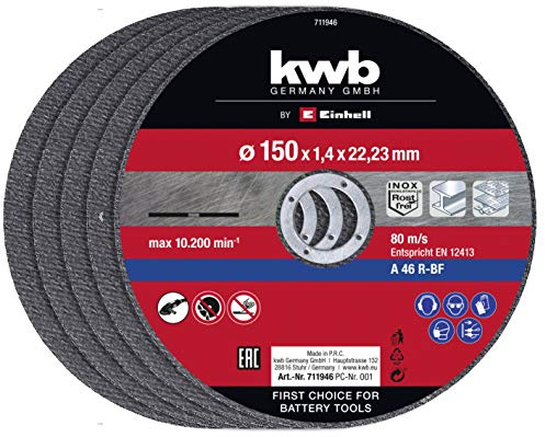 Original Einhell Trennscheiben-Set dünn 150 x 1,4 mm (Winkelschleifer-Zubehör, 5-tlg., Ø 150 x 1,4 x 22,23 mm, max. 10200 min-1, extra dünn für wenig Materialverlust)