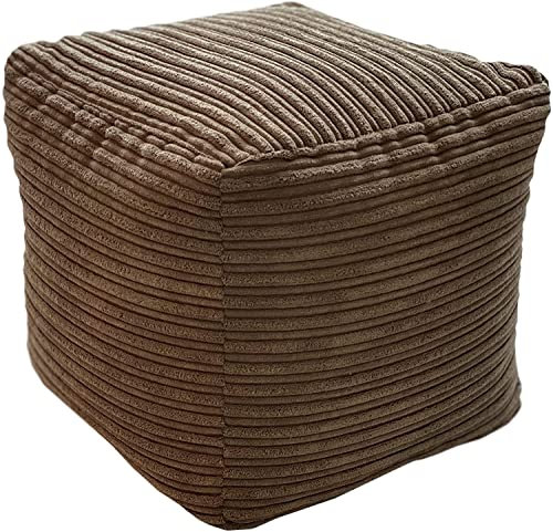Beautiful Beanbags - Jumbo Cord Beanbag Cube, Large Plush Jumbo Cord Pouffe, Footstool (Brown)