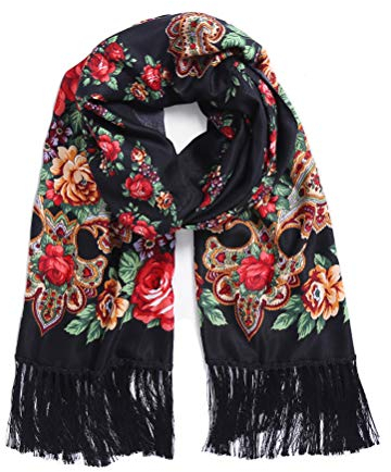 Gudessly ukrainischer Quastenschal für Frauen, warm, weich, schwarz, Einheitsgröße