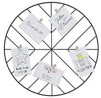 TIME HOME DEVELOPMENT Portafotos múltiple Rejilla metálica para decoración Pared Forma Redonda 45cm (Negro)