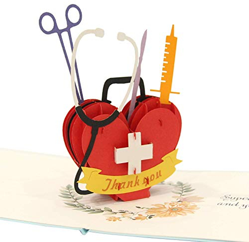CUTE POPUP - Medizinische Dankeskarte mit Superhelden-Herz-Design, Geburtstagskarte, Krankenschwester-Karte, Karte, die an Sie denkt, besondere Überraschung für Ärzte, Sanitäter, Gesundheitspersonal