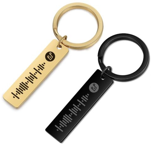 ALBERTBAND Schlüsselbund Damen Personalisierte Scannbare Musik Spotify Code Schlüsselbund Benutzerdefiniert Ihr Musiklied Schlüsselbund (Gold&Black)