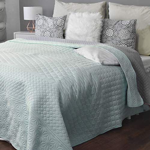 HOMELEVEL Tagesdecke Bett & Sofaüberwurf Bettüberwurf Sofa Tages Decken Betthusse XXL Decke Überwurf (170cm x 220cm, Mint/Grau gemustert)