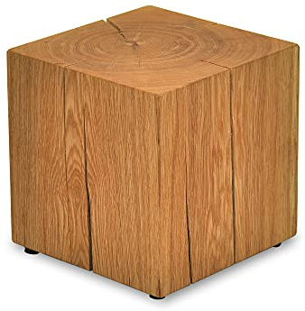ms factory Holzblock Eiche Massiv - Handgefertigter Holzklotz - Rustikale Holzsäule - Beistelltisch Hocker Dekosäule - 25 x 25 x 25 cm