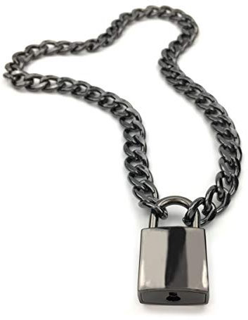 Succuba Padlock Necklace Chain Collar Choker with Two Keys and Box for Women and Men, Metal, No Gemstone