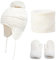 CheChury Bambino Cappello Inverno Sciarpa e Guanti 3 Pezzi Set Infantile Cappello a Maglia Berretto Fodera in Pile Polare con Pompon per Neonato Ragazze Ragazzi 1 a 6 anni,Bianco,L