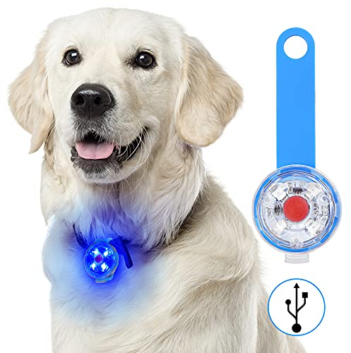 Fttouuy Sicherheits LED Blinklicht für Hunde, Katzen - USB Wiederaufladbar LED Licht Leuchtanhänger Hund, 3 Blinkmodis wasserdichte Sicherheit Haustier Lichter (Blau)