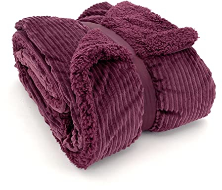 heimtexland ® super Dicke Cord Kuscheldecke mit flauschigem Sherpa Fell Wohndecke 200x150 Decke Typ767 Bordeaux Rot