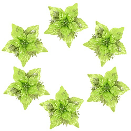 Toddmomy 6pcs Artificial Poinsettia Flower Simulated Wreath Flowers Decorative Floral Accessories Christmas Tree Ornaments for Home Party (Green)