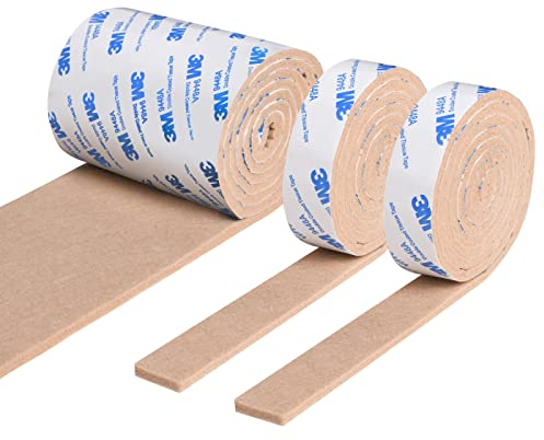 Vicloon Filzgleiter Selbstklebend, 3 Rollen Filz Selbstklebend(120 * 10cm *1er / 120 * 2cm *2er), Starke Filzstreifen Stühle und Möbelfüße, Schneiden Sie Jede Form, Braune Möbelgleiter