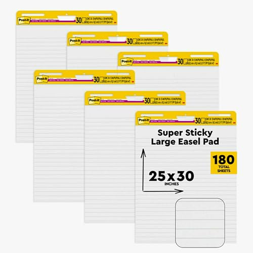 Post-it Super Sticky Easel Pad, 30 Sheets Per Pad, 36 Pads, Large, White Lined, Premium Self Stick Flip Chart Paper, Teacher Anchor Chart, Super Sticking Power