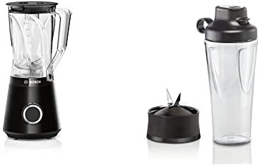 Bosch MMB6141B Standmixer VitaPower Serie 4, 1200 W, 30,000 U/min, 1,5 L Behälter Tritan, Schwarz & Set ToGo-Flasche MMZBTK1B, Smoothie-ToGo-Flasche 0,6 L, bruchsicher