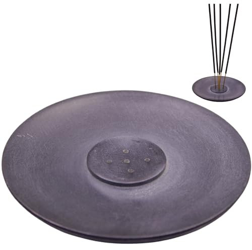 KC KULLICRAFT Porte-encens en marbre naturel fait à la main - Brûleur d'encens rond avec plusieurs trous pour bâtons d'encens - Attrape-cendres décoratif pour décoration de maison et de bureau (10,2