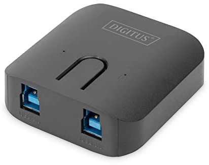 DIGITUS USB 3.0 Sharing Switch - 5 Gbps - teilen Sie EIN USB-Gerät mit Zwei PCs - Gerätewechsel per Knopfdruck - Status LED - Plug & Play - ohne externes Netzteil - schwarz