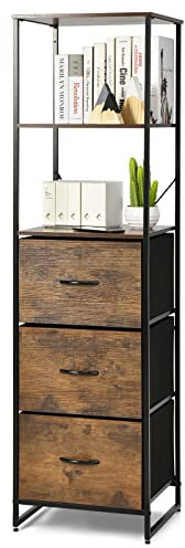 COSTWAY Libreria Multifunzionale, con 3 Ripiani Aperti e 3 Cassetti in Tessuto, con Struttura in Acciaio e Dispositivo Antiribaltamento, Libreria per Soggiorno Studio Camera da Letto, 43x39x156cm